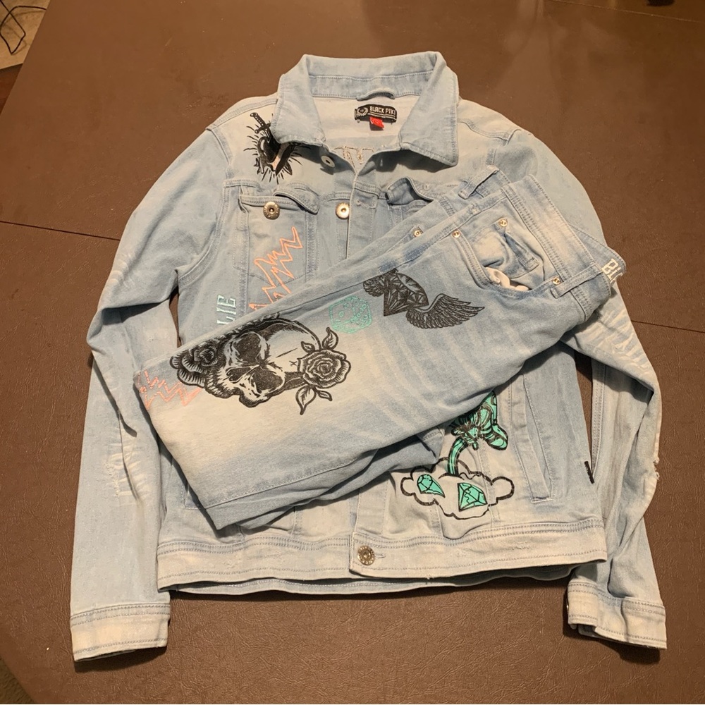 Black Pike Denim Jean Jacket Set Jacket Size M Jeans 32 x 32 Streetwear